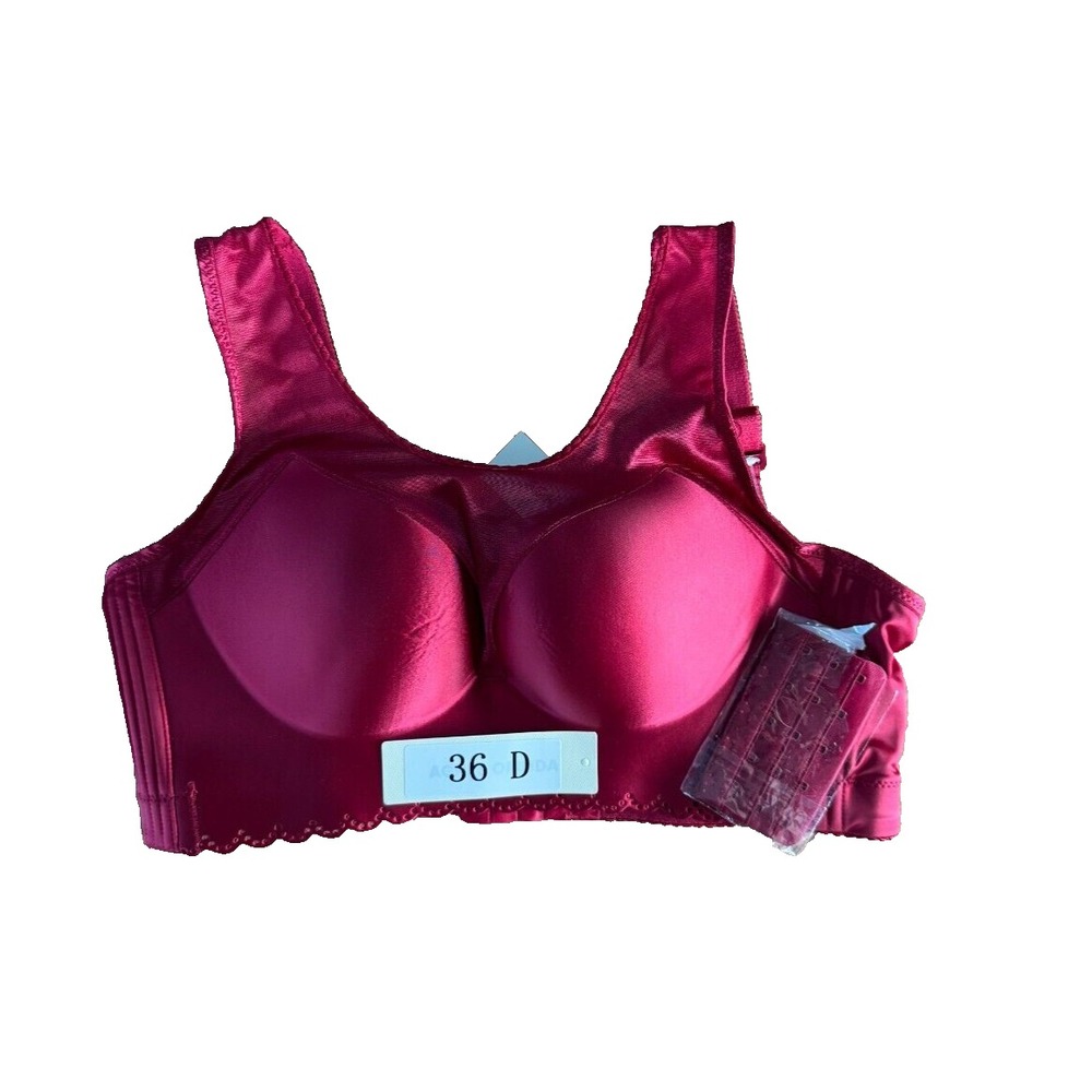 Agnes Orinda Womens Burgundy Wireless Satin Bra Full Coverage 36D‎ New with Tags